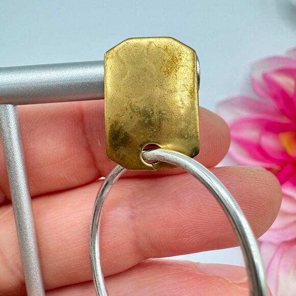 Marjorie Baer MB SF Hoop Earrings Mixed Metal Brutalist Industrial Clip On Artsy - Picture 12 of 16